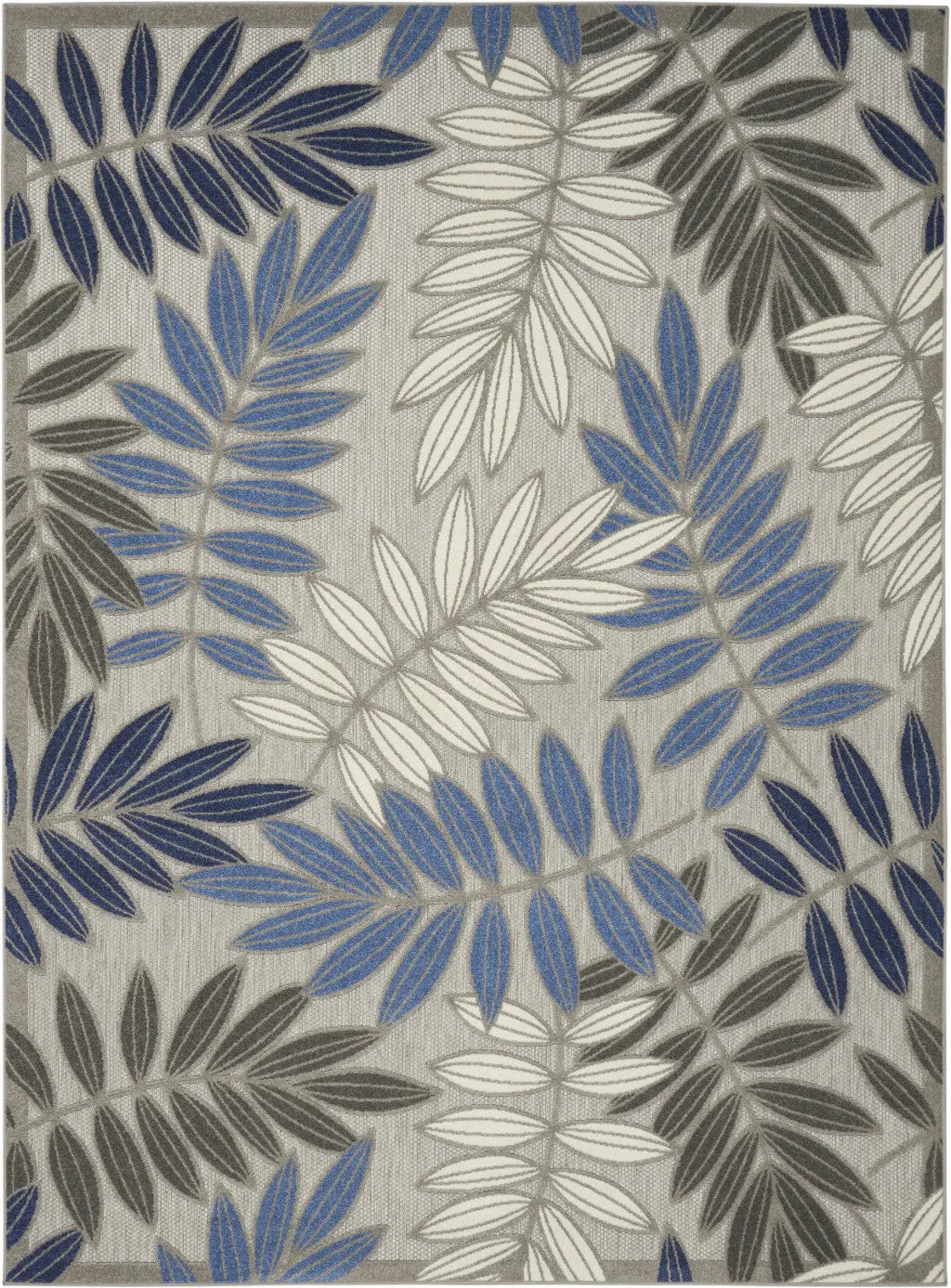 7' X 10' Blue And Gray Round Floral Indoor Outdoor Area Rug - GreatEagleInc