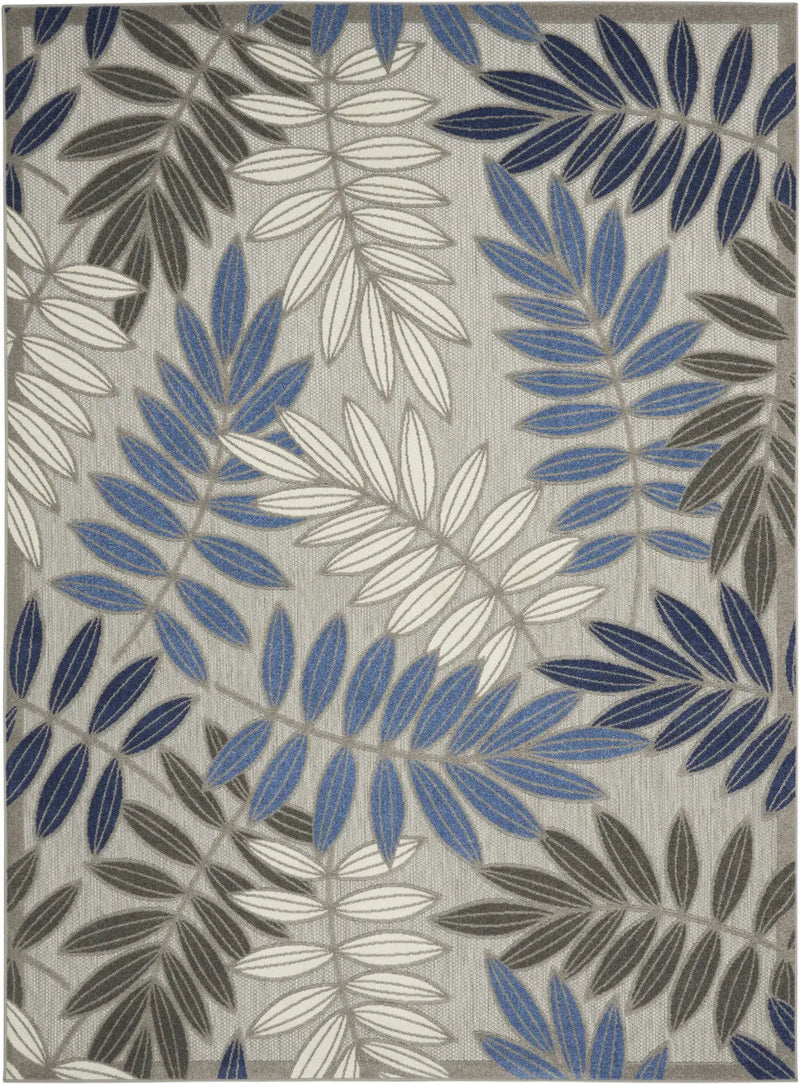 7' X 10' Blue And Gray Round Floral Indoor Outdoor Area Rug - GreatEagleInc