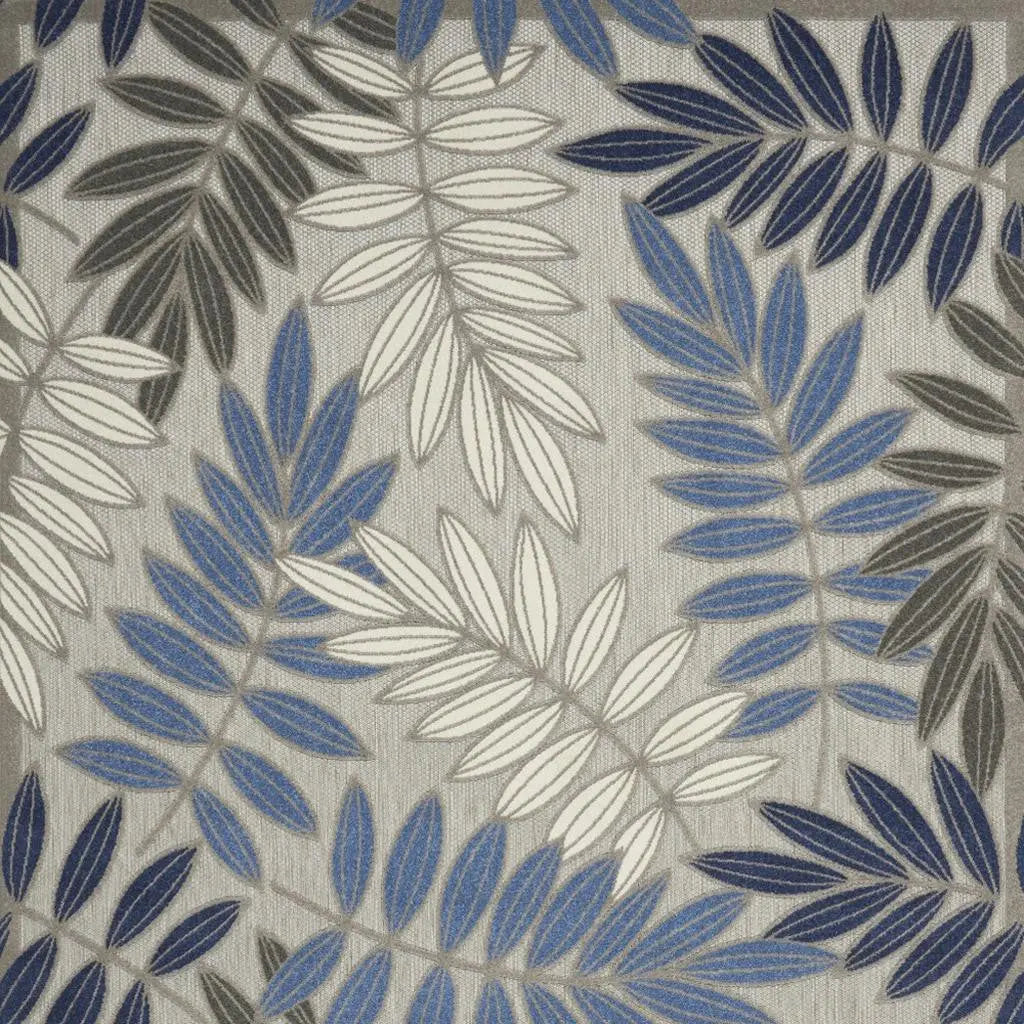 7' X 10' Blue And Gray Round Floral Indoor Outdoor Area Rug - GreatEagleInc