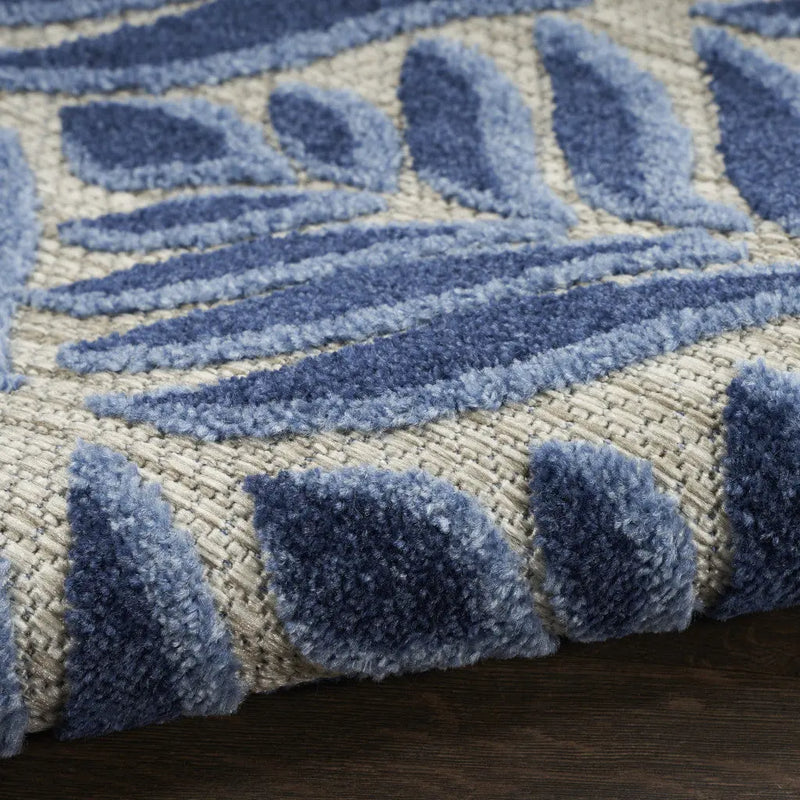 7' X 10' Blue Floral Stain Resistant Non Skid Area Rug Homeroots Outdoor