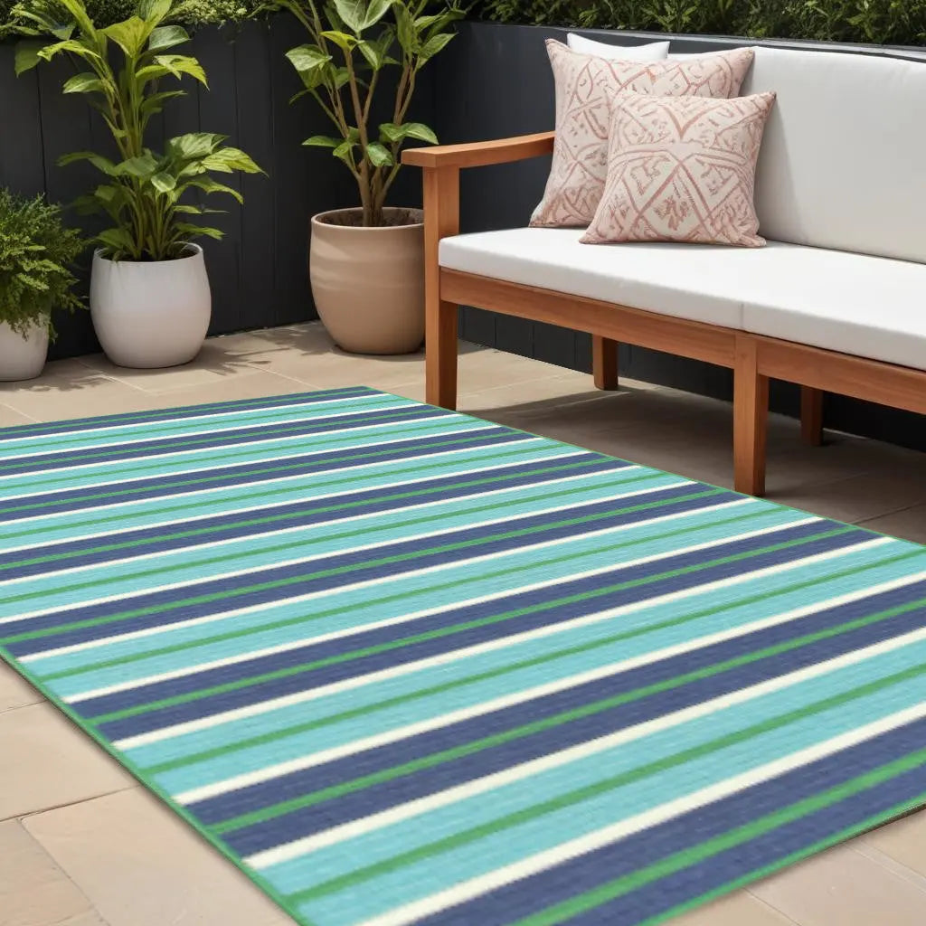 7' X 10' Blue and Green Geometric Stain Resistant Indoor Outdoor Area Rug Homeroots Outdoor