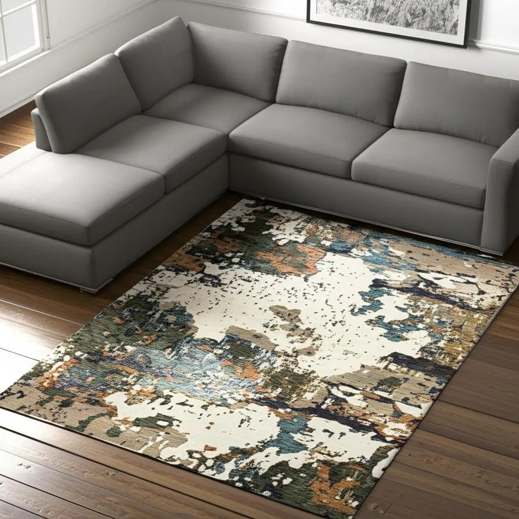 7' X 10' Blue and Ivory Abstract Power Loom Area Rug Homeroots Home Decor