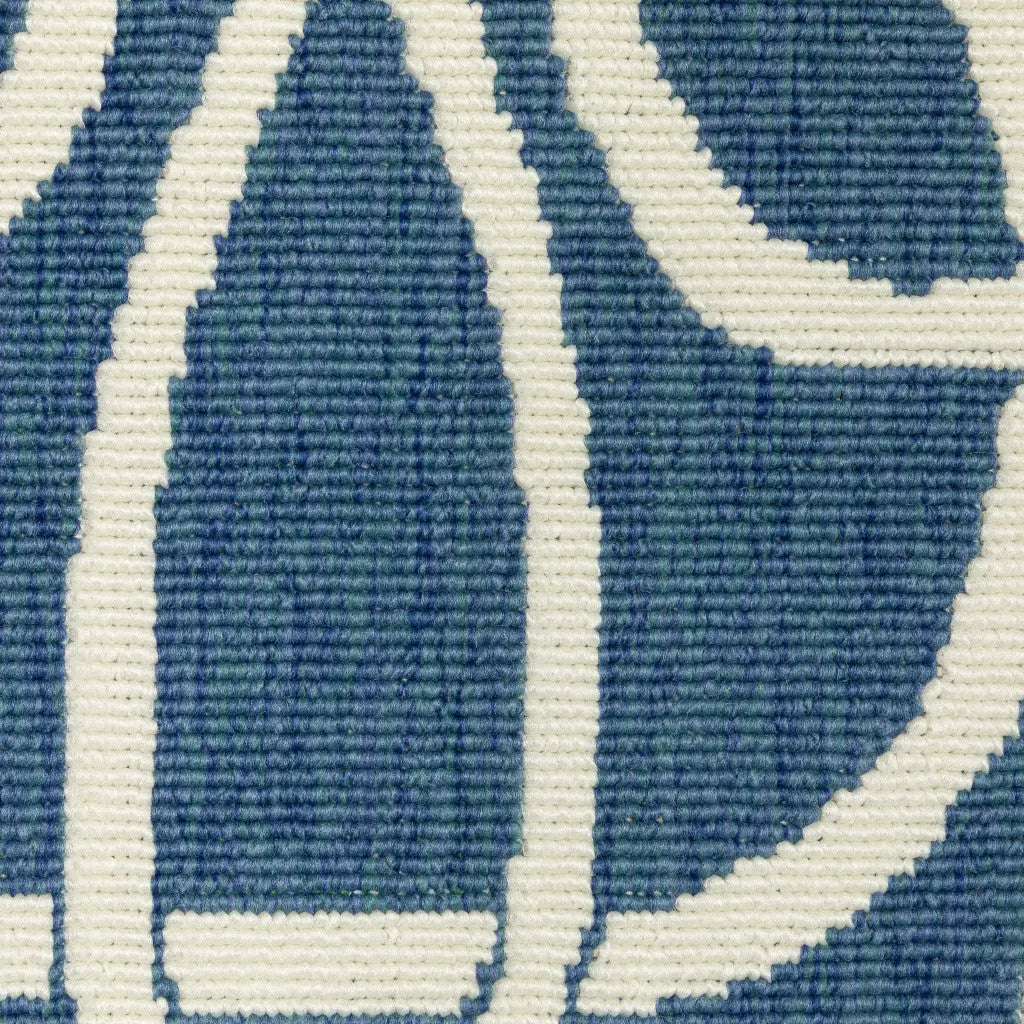7' X 10' Blue and Ivory Geometric Stain Resistant Indoor Outdoor Area Rug Homeroots Outdoor
