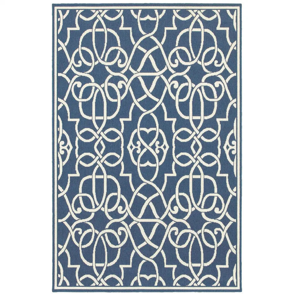 7' X 10' Blue and Ivory Geometric Stain Resistant Indoor Outdoor Area Rug Homeroots Outdoor