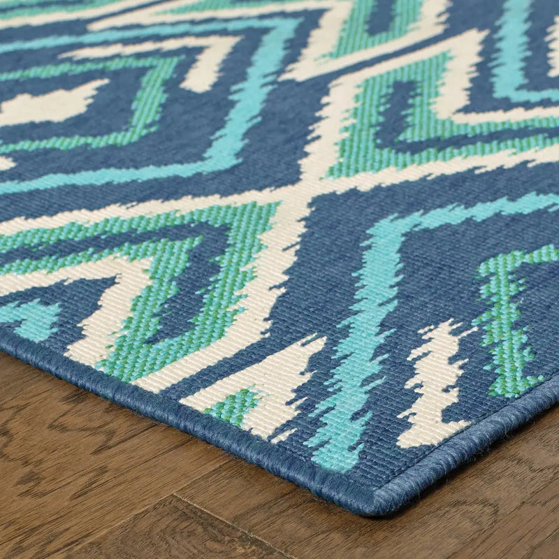 7' X 10' Blue and Ivory Geometric Stain Resistant Indoor Outdoor Area Rug Homeroots Outdoor