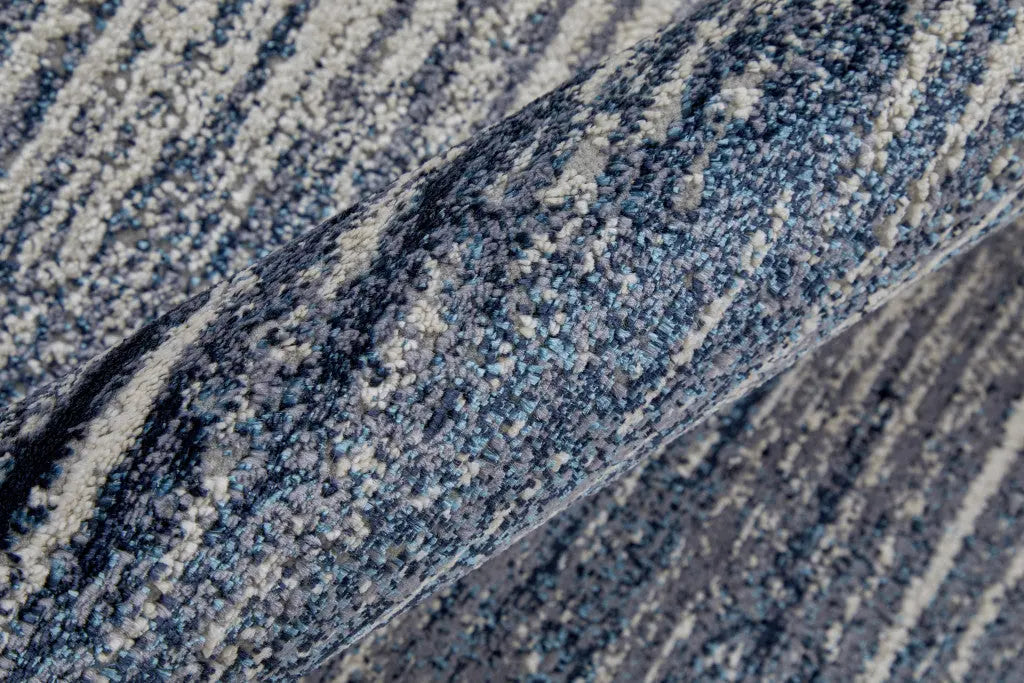 7' X 10' Blue and Ivory Striped Power Loom Distressed Non Skid Area Rug Homeroots Home Decor
