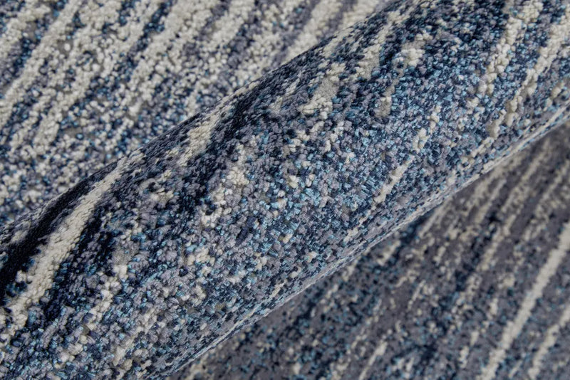 7' X 10' Blue and Ivory Striped Power Loom Distressed Non Skid Area Rug Homeroots Home Decor