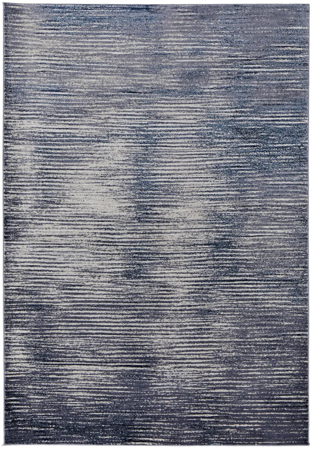 7' X 10' Blue and Ivory Striped Power Loom Distressed Non Skid Area Rug Homeroots Home Decor