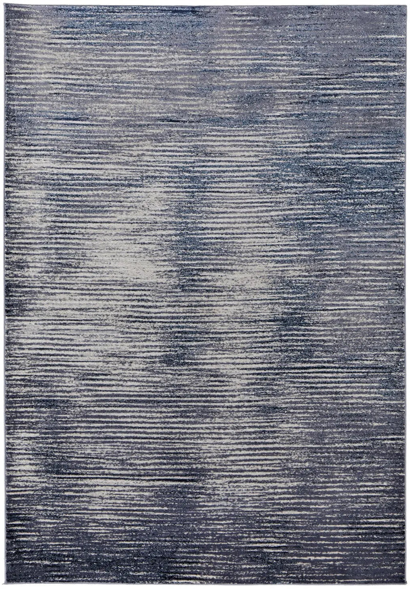 7' X 10' Blue and Ivory Striped Power Loom Distressed Non Skid Area Rug Homeroots Home Decor