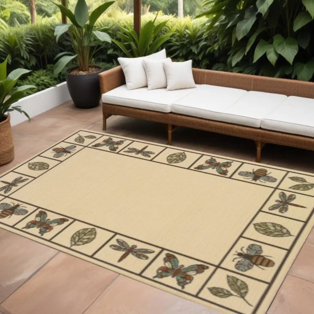 7' X 10' Brown and Ivory Abstract Stain Resistant Indoor Outdoor Area Rug Homeroots Outdoor
