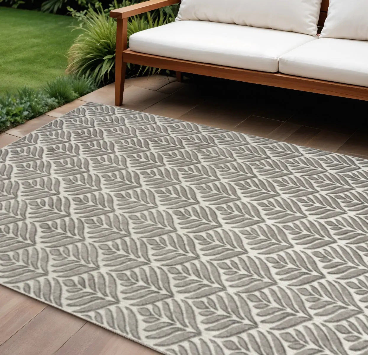 7' X 10' Charcoal Floral Stain Resistant Non Skid Area Rug Homeroots Outdoor