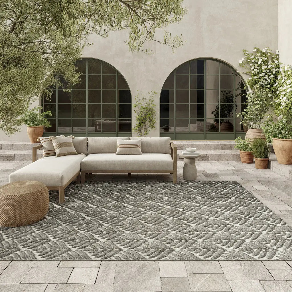 7' X 10' Charcoal Floral Stain Resistant Non Skid Area Rug Homeroots Outdoor