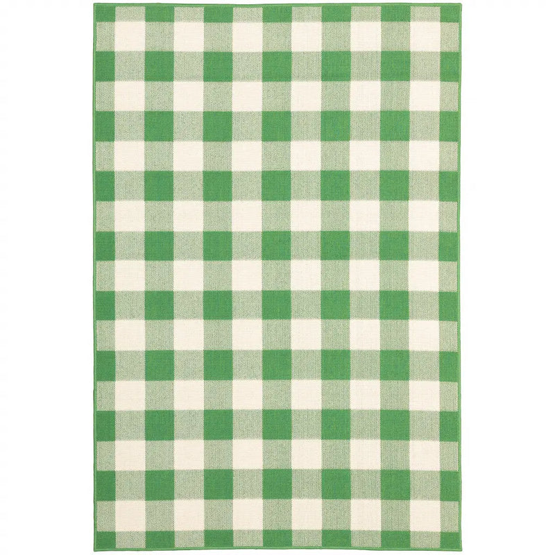 7' X 10' Green and Ivory Geometric Stain Resistant Indoor Outdoor Area Rug Homeroots Outdoor
