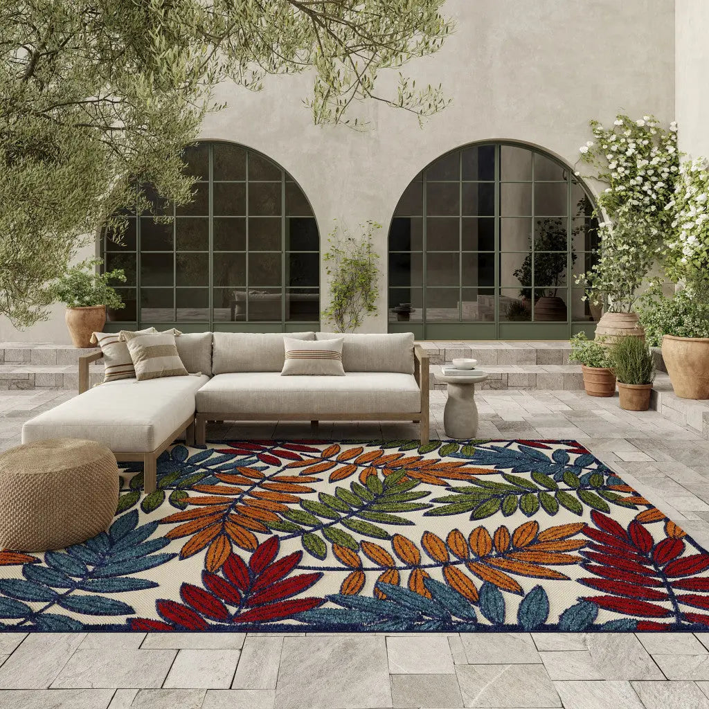 7' X 10' Ivory And Blue Floral Indoor Outdoor Area Rug - GreatEagleInc