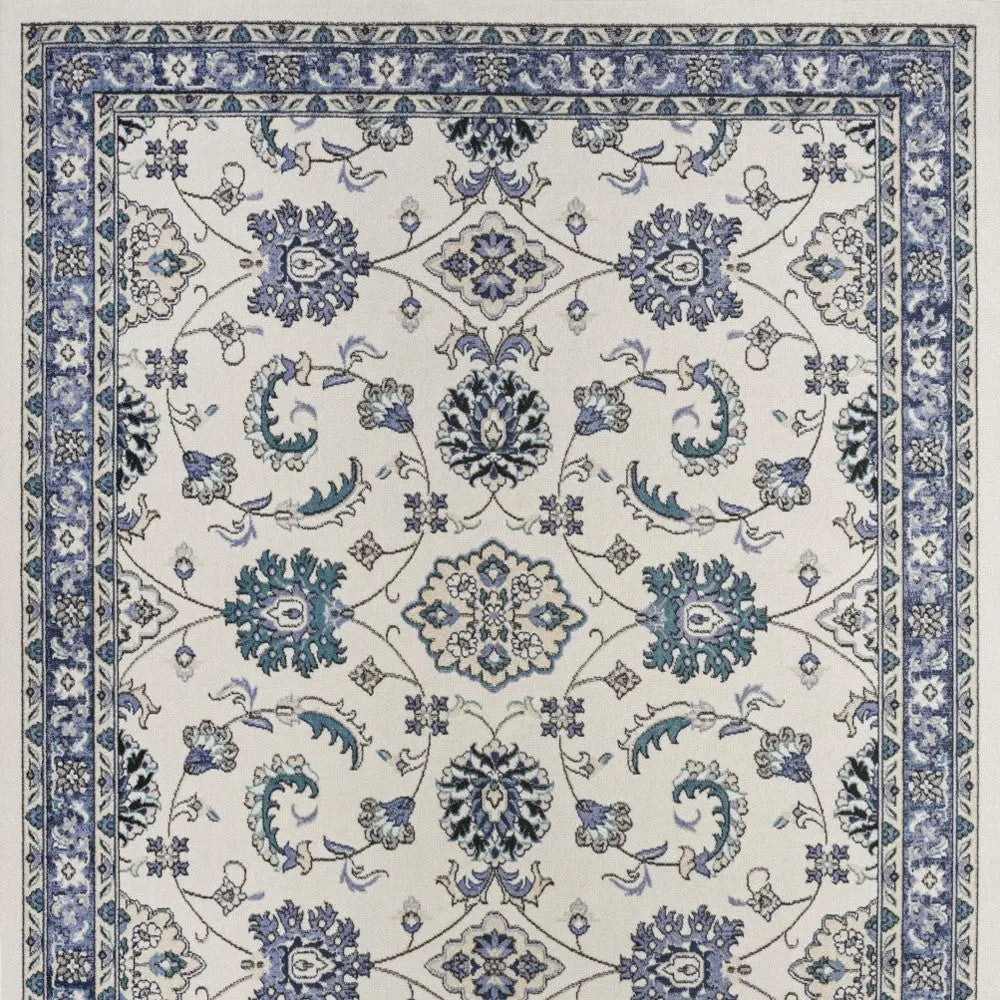 7' X 10' Ivory And Blue Floral Indoor Outdoor Area Rug Homeroots Outdoor