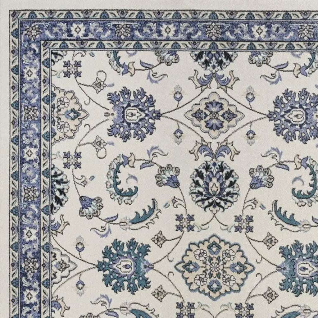 7' X 10' Ivory And Blue Floral Indoor Outdoor Area Rug Homeroots Outdoor