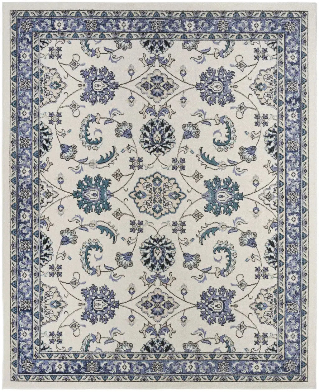 7' X 10' Ivory And Blue Floral Indoor Outdoor Area Rug Homeroots Outdoor