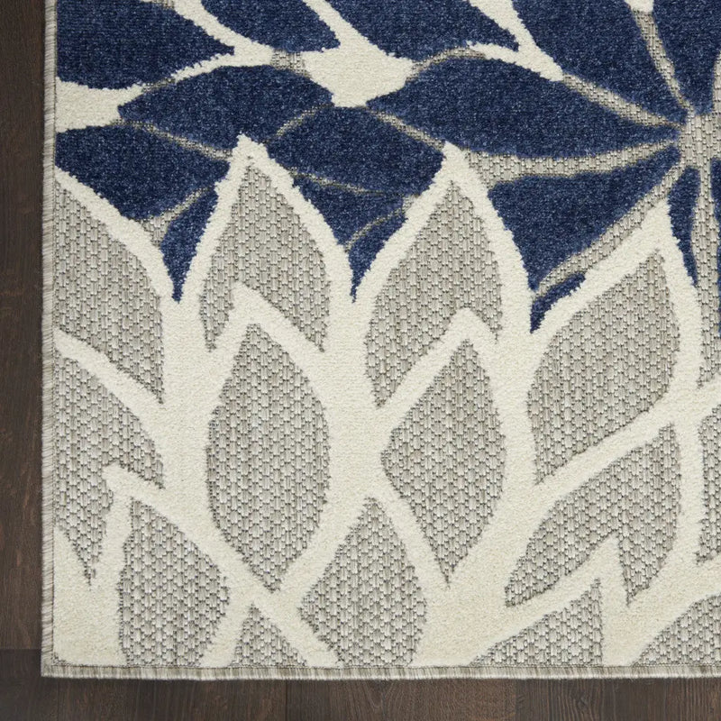 7' X 10' Ivory And Blue Indoor Outdoor Area Rug - GreatEagleInc