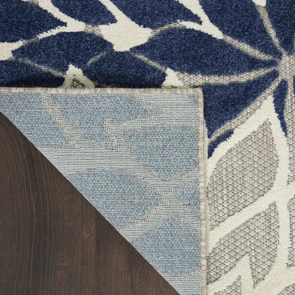7' X 10' Ivory And Blue Indoor Outdoor Area Rug - GreatEagleInc