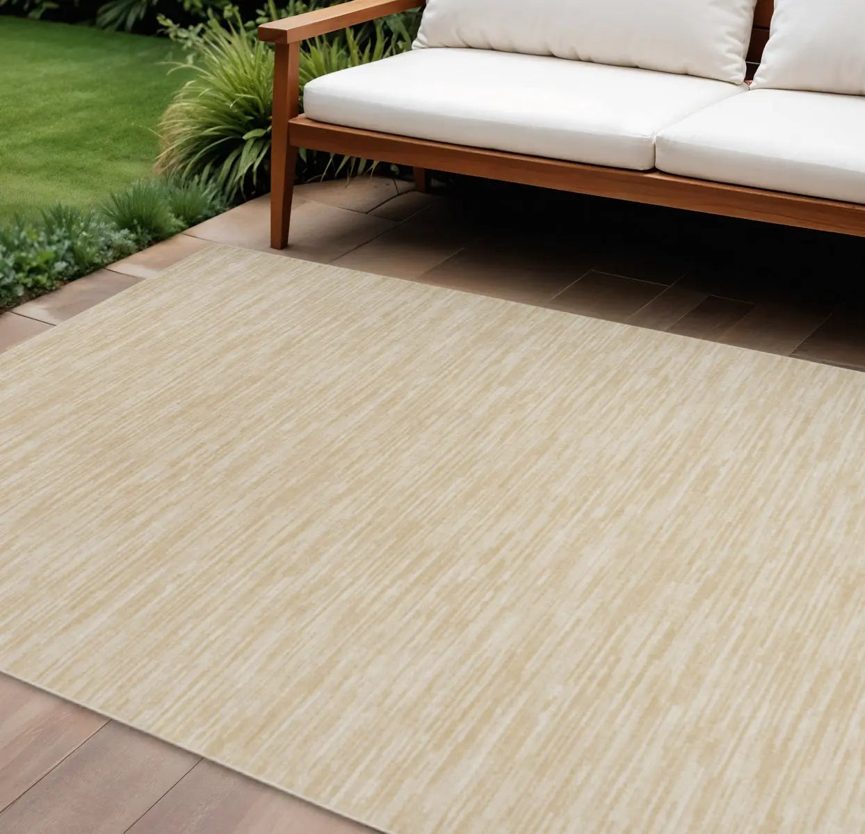 7' X 10' Ivory And Gold Abstract Indoor Outdoor Area Rug Homeroots Outdoor