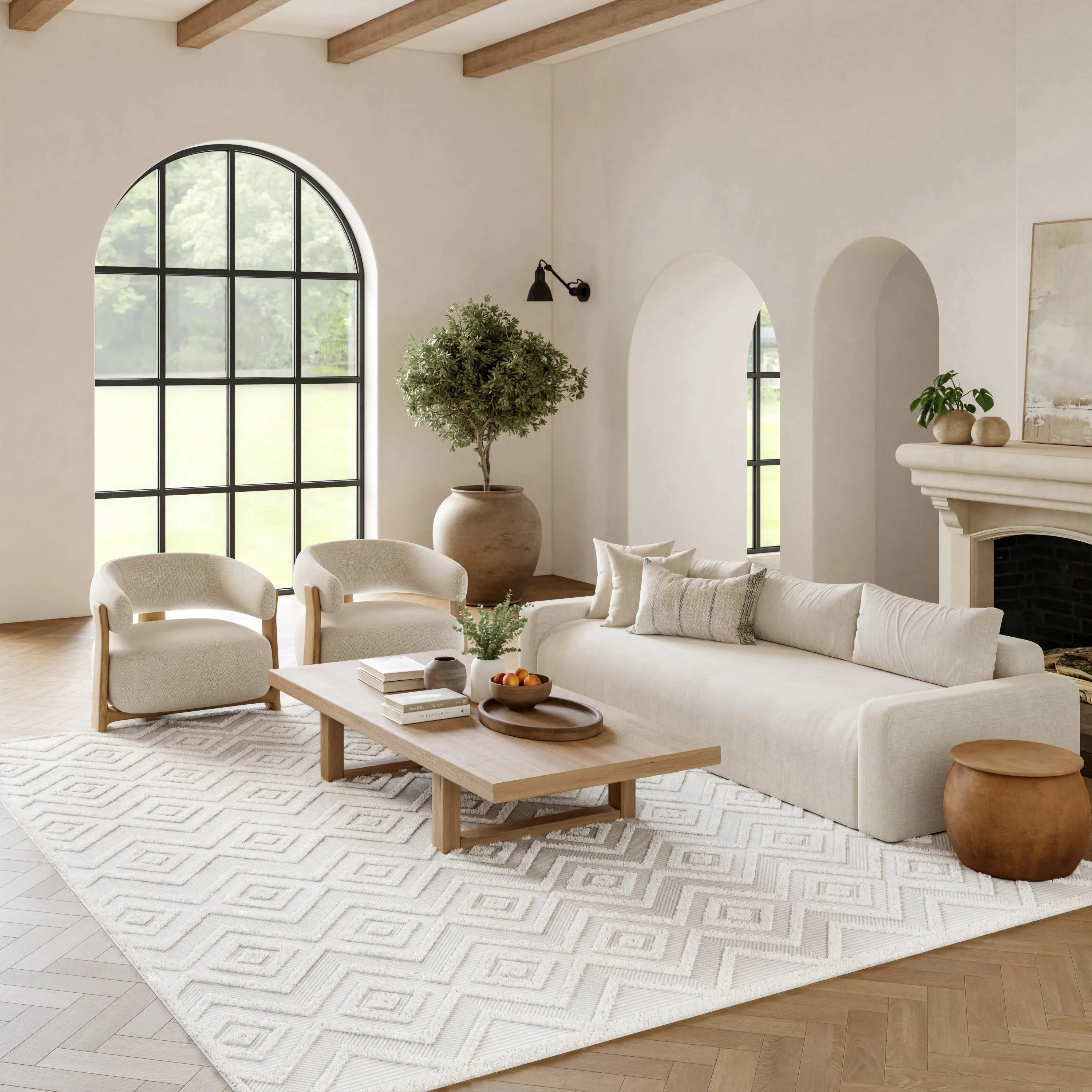 7' X 10' Ivory And White Indoor Outdoor Area Rug Homeroots Outdoor