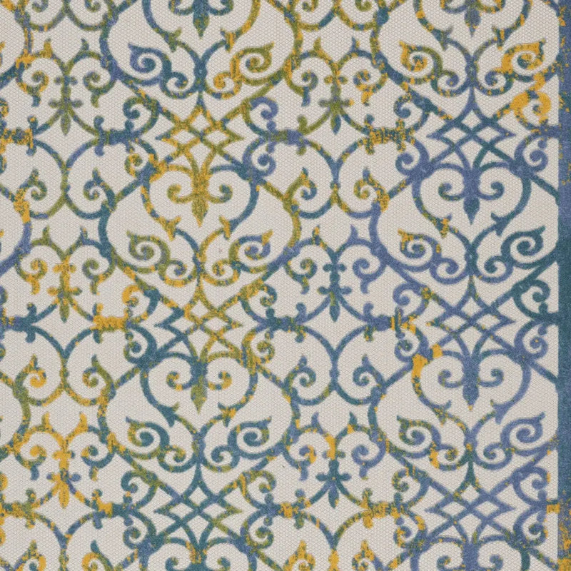 7' X 10' Ivory Blue And Yellow Trellis Indoor Outdoor Area Rug Homeroots Outdoor