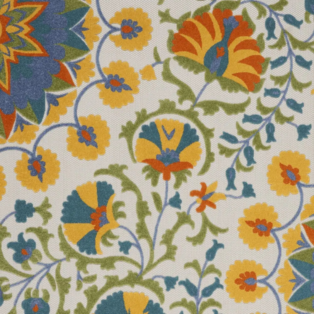 7' X 10' Ivory Blue Yellow And Orange Floral Indoor Outdoor Area Rug Homeroots Outdoor