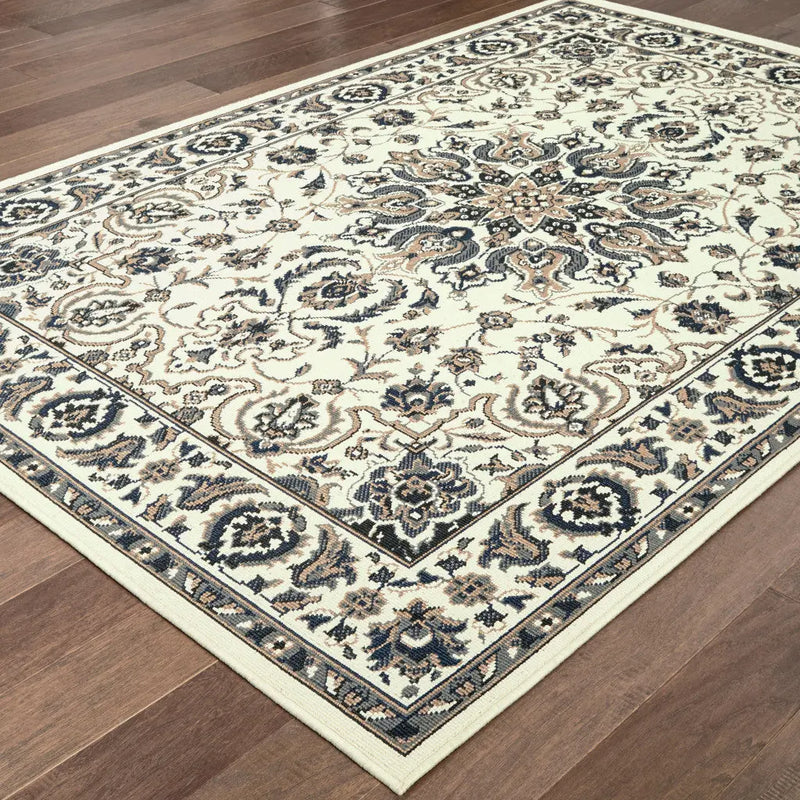 7' X 10' Ivory and Blue Oriental Stain Resistant Indoor Outdoor Area Rug Homeroots Outdoor