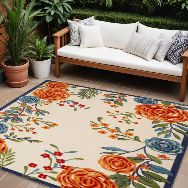 7' X 10' Multicolor Floral Stain Resistant Non Skid Area Rug Homeroots Outdoor