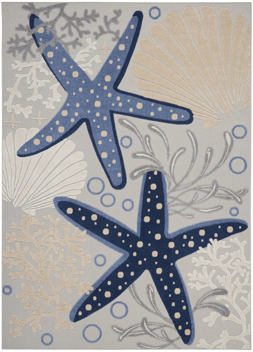 7' X 10' Navy Blue And Gray Starfish Indoor Outdoor Area Rug Homeroots Outdoor