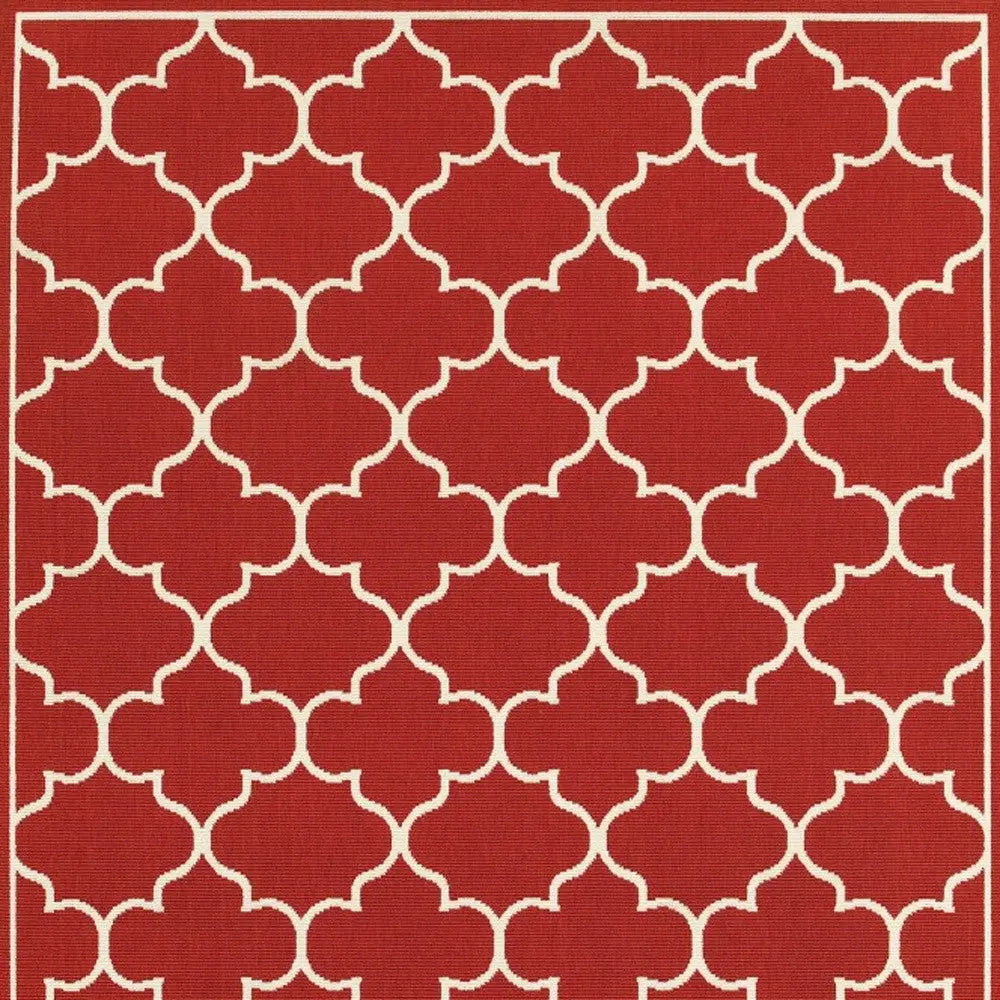 7' X 10' Red And Ivory Indoor Outdoor Area Rug Homeroots Outdoor