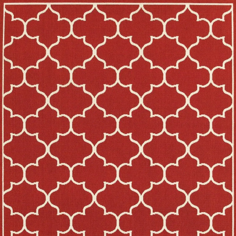 7' X 10' Red And Ivory Indoor Outdoor Area Rug Homeroots Outdoor