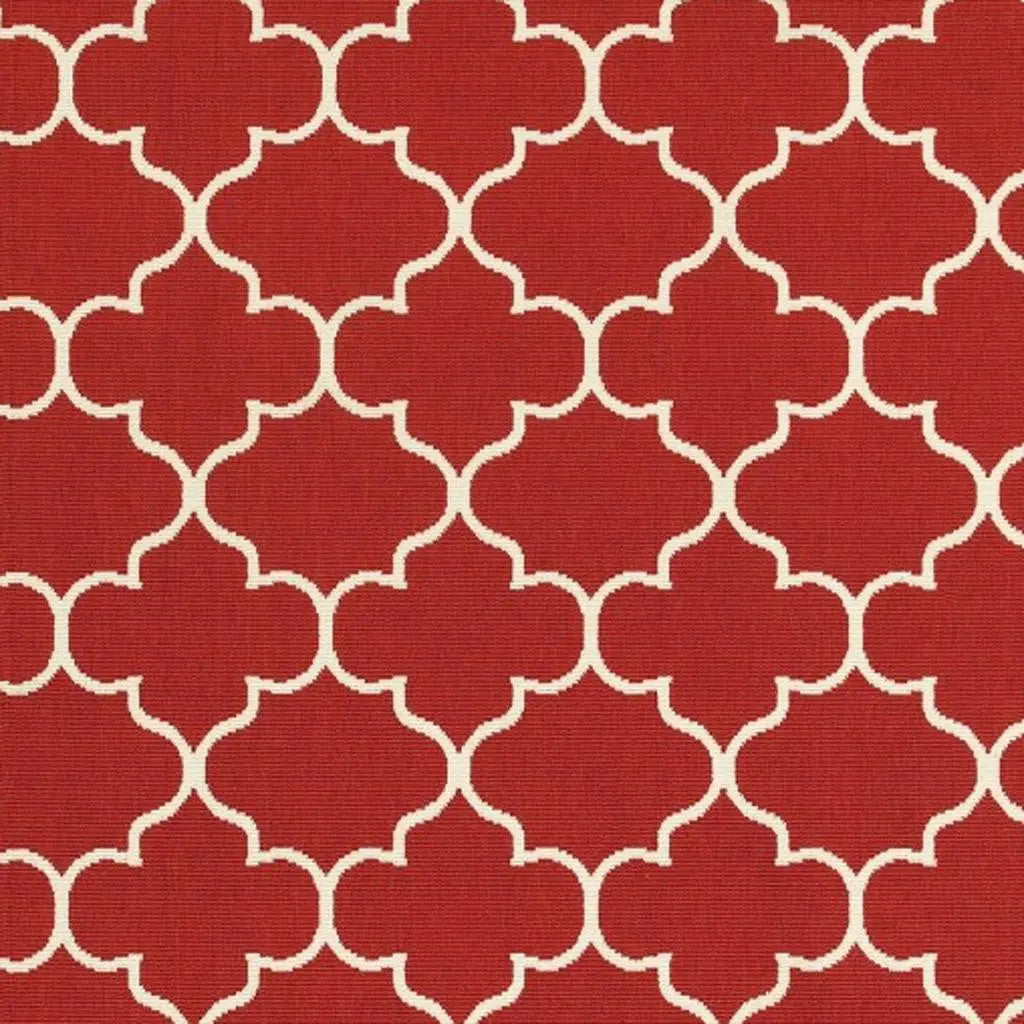 7' X 10' Red And Ivory Indoor Outdoor Area Rug Homeroots Outdoor