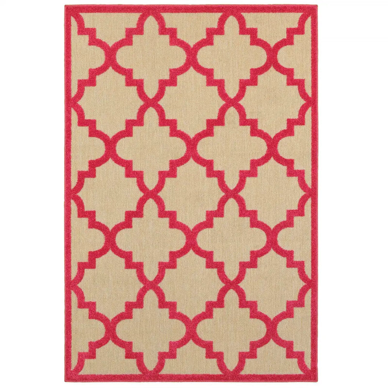 7' X 10' Red Geometric Stain Resistant Indoor Outdoor Area Rug Homeroots Outdoor