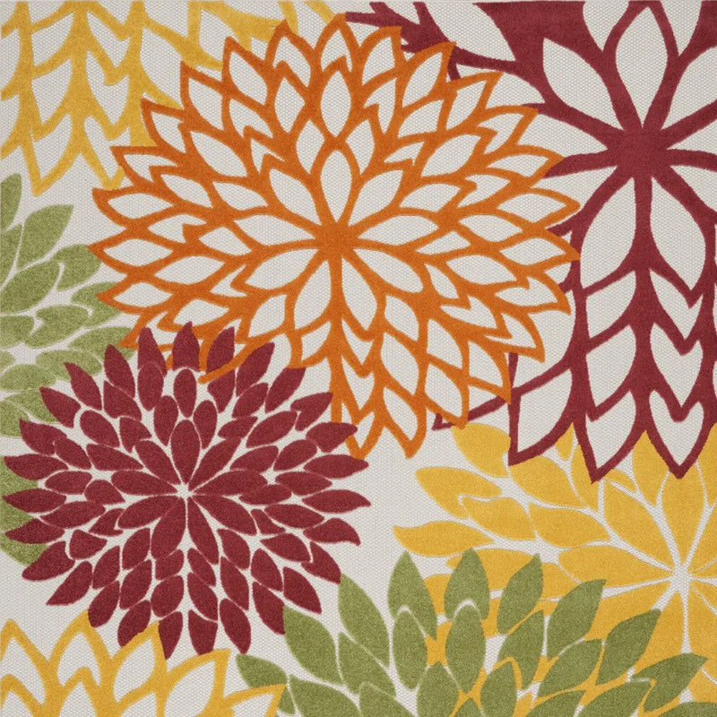 7' X 10' Red Ivory Yellow And Orange Floral Indoor Outdoor Area Rug Homeroots Outdoor