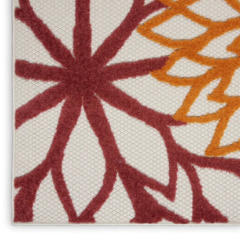 7' X 10' Red Ivory Yellow And Orange Floral Indoor Outdoor Area Rug Homeroots Outdoor