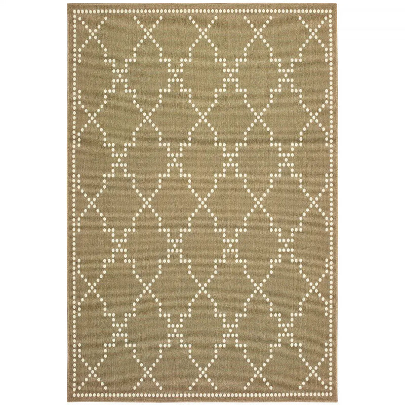 7' X 10' Tan Geometric Stain Resistant Indoor Outdoor Area Rug Homeroots Outdoor