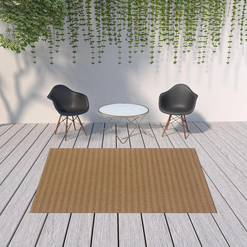 7' X 10' Tan Striped Stain Resistant Indoor Outdoor Area Rug Homeroots Outdoor