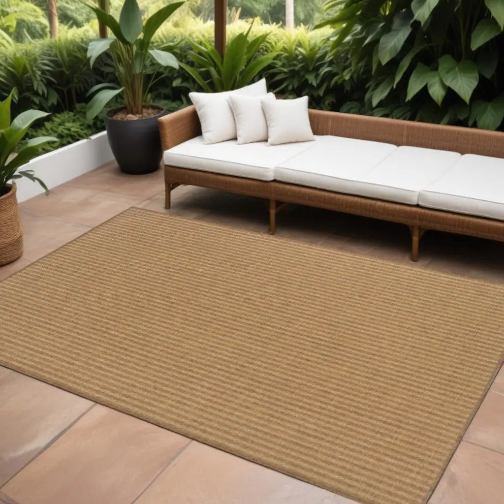 7' X 10' Tan Striped Stain Resistant Indoor Outdoor Area Rug Homeroots Outdoor