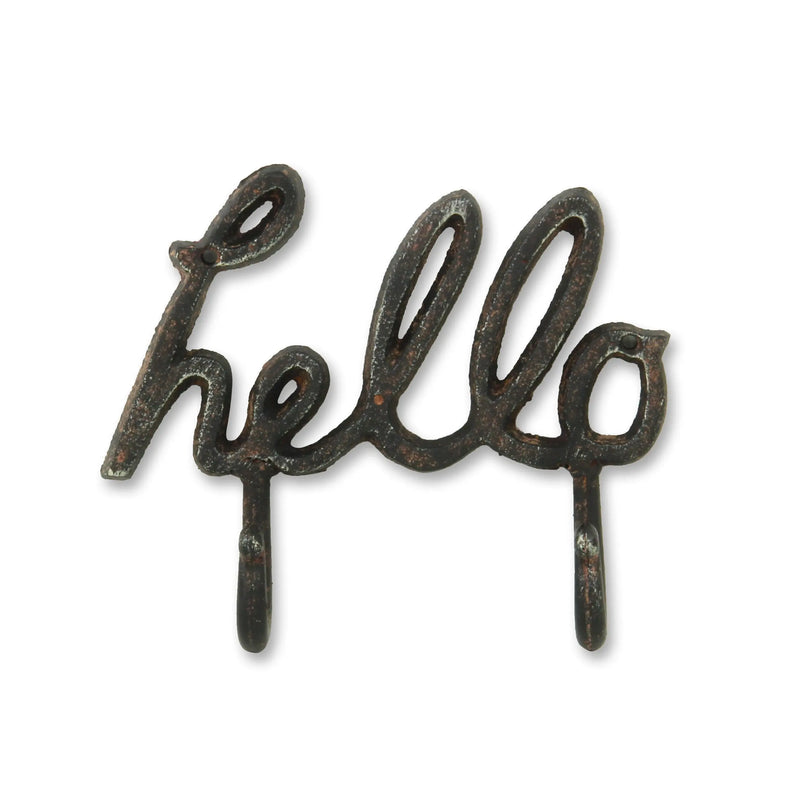7" X 7" Black Handcrafted Hello Metal With Hooks Homeroots Home Decor