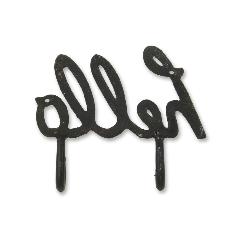 7" X 7" Black Handcrafted Hello Metal With Hooks Homeroots Home Decor