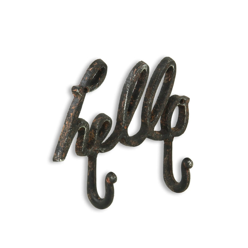 7" X 7" Black Handcrafted Hello Metal With Hooks Homeroots Home Decor