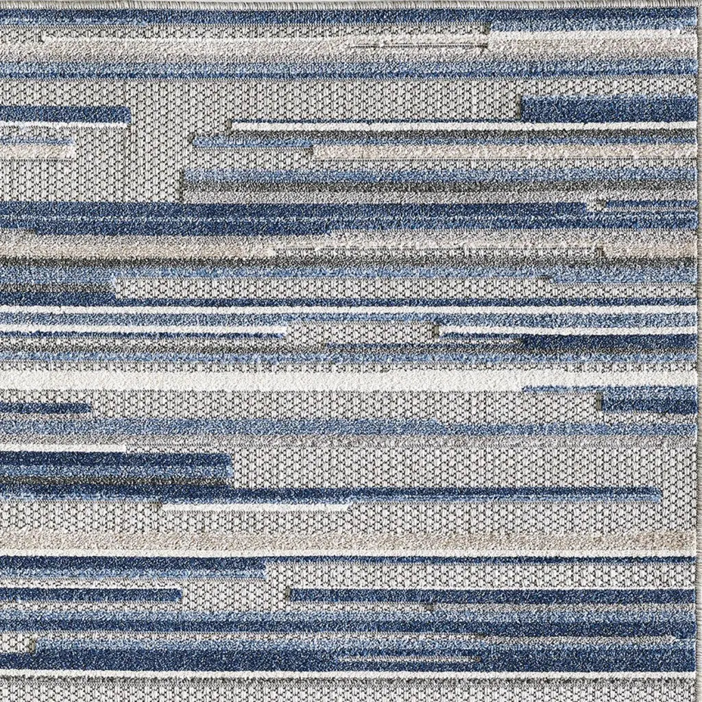 7' X 9' Blue And Gray Abstract Stripe Indoor Outdoor Area Rug Homeroots Outdoor