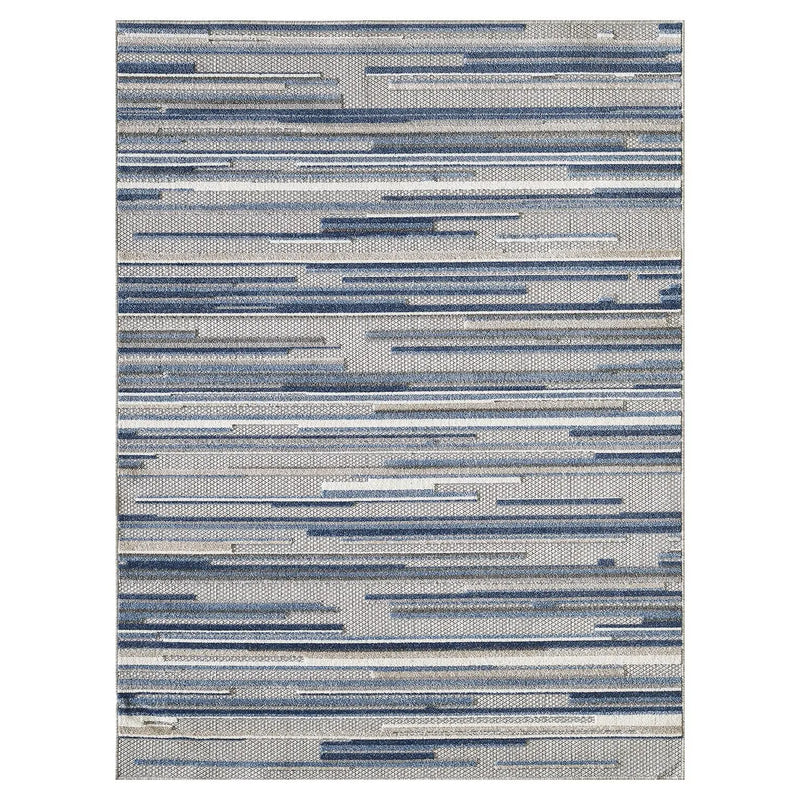 7' X 9' Blue And Gray Abstract Stripe Indoor Outdoor Area Rug Homeroots Outdoor