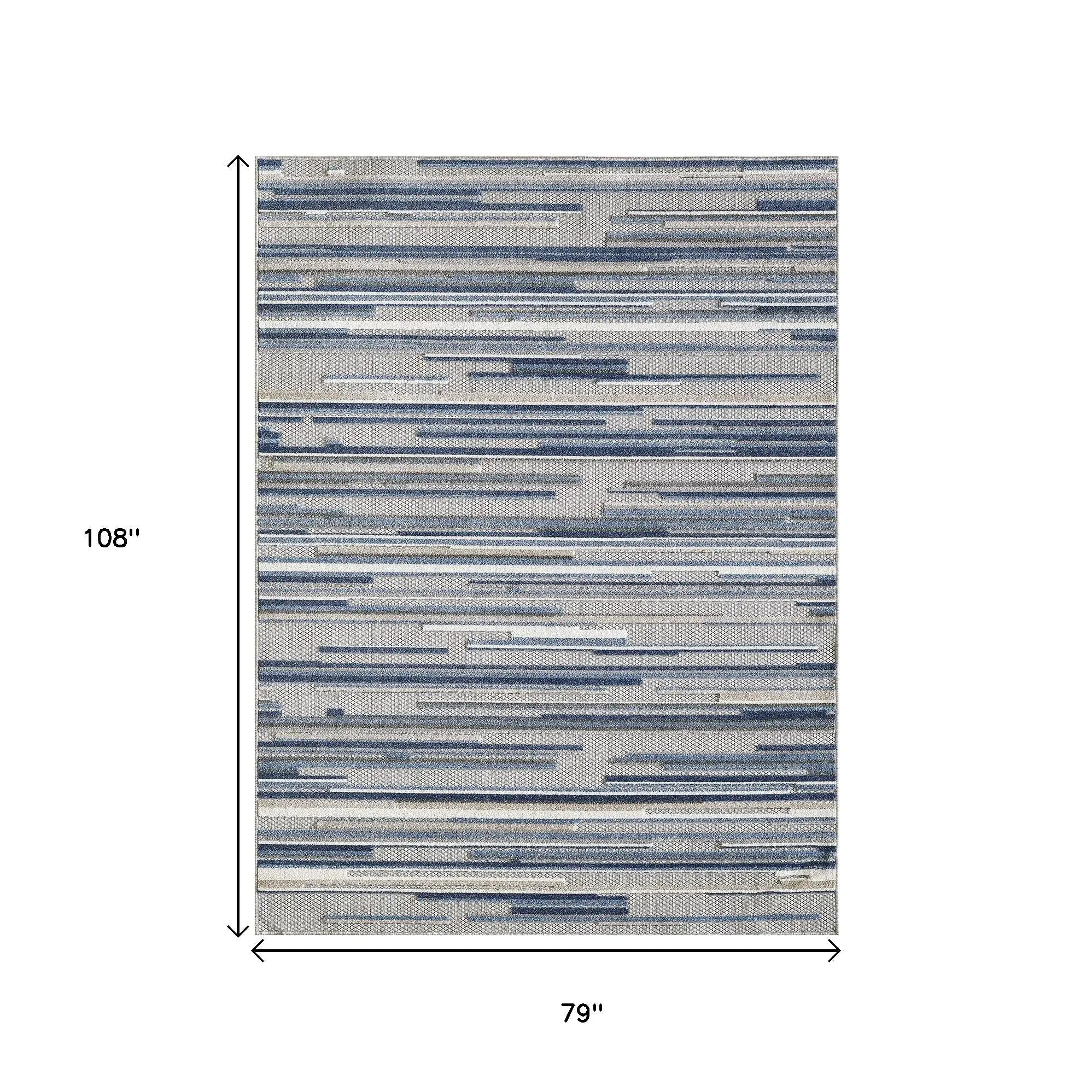 7' X 9' Blue And Gray Abstract Stripe Indoor Outdoor Area Rug Homeroots Outdoor