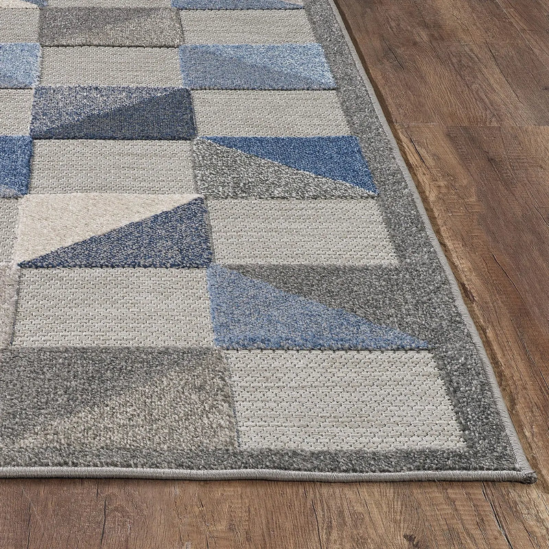7' X 9' Blue Geometric Stain Resistant Indoor Outdoor Area Rug Homeroots Outdoor