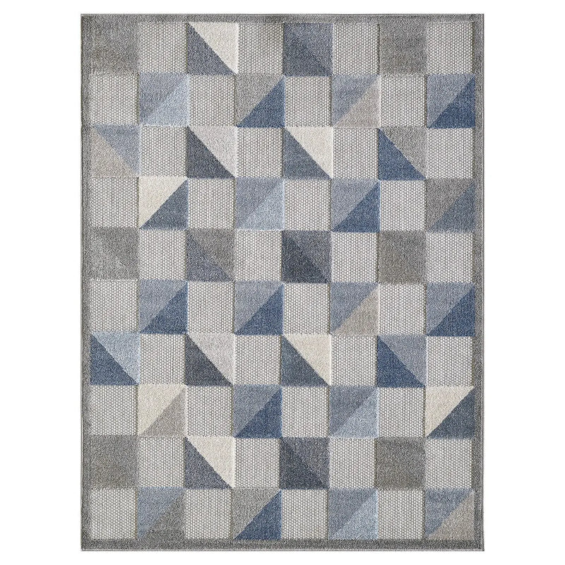 7' X 9' Blue Geometric Stain Resistant Indoor Outdoor Area Rug Homeroots Outdoor