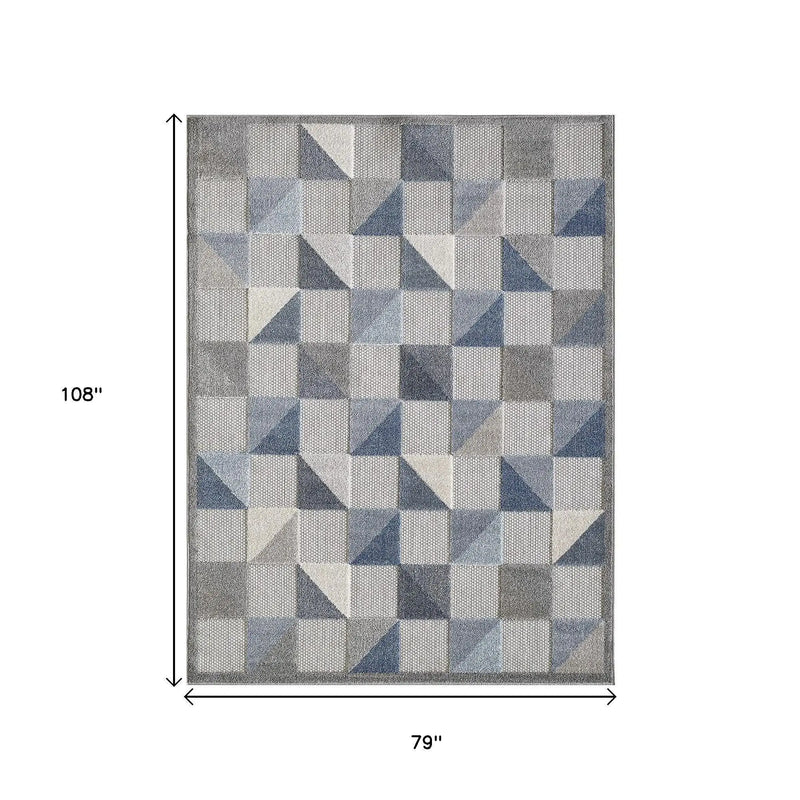 7' X 9' Blue Geometric Stain Resistant Indoor Outdoor Area Rug Homeroots Outdoor