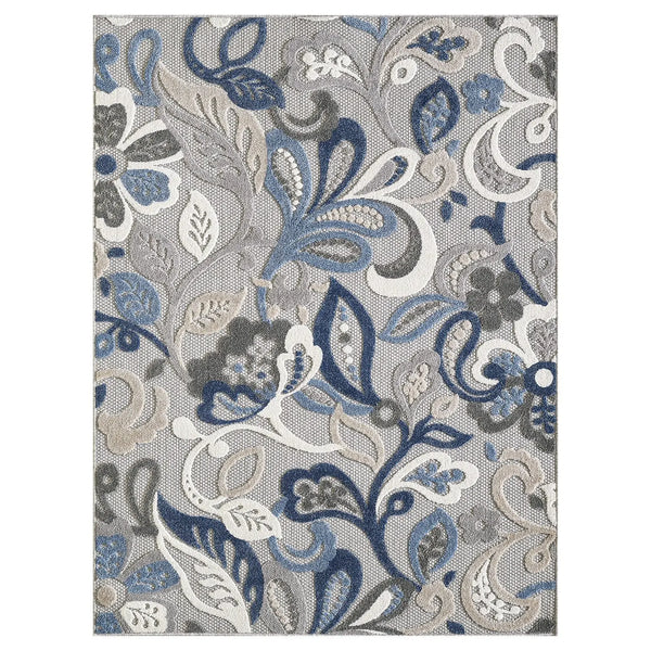 7’ X 9’ Blue Gray Jacobean Floral Indoor Outdoor Area Rug Homeroots Outdoor
