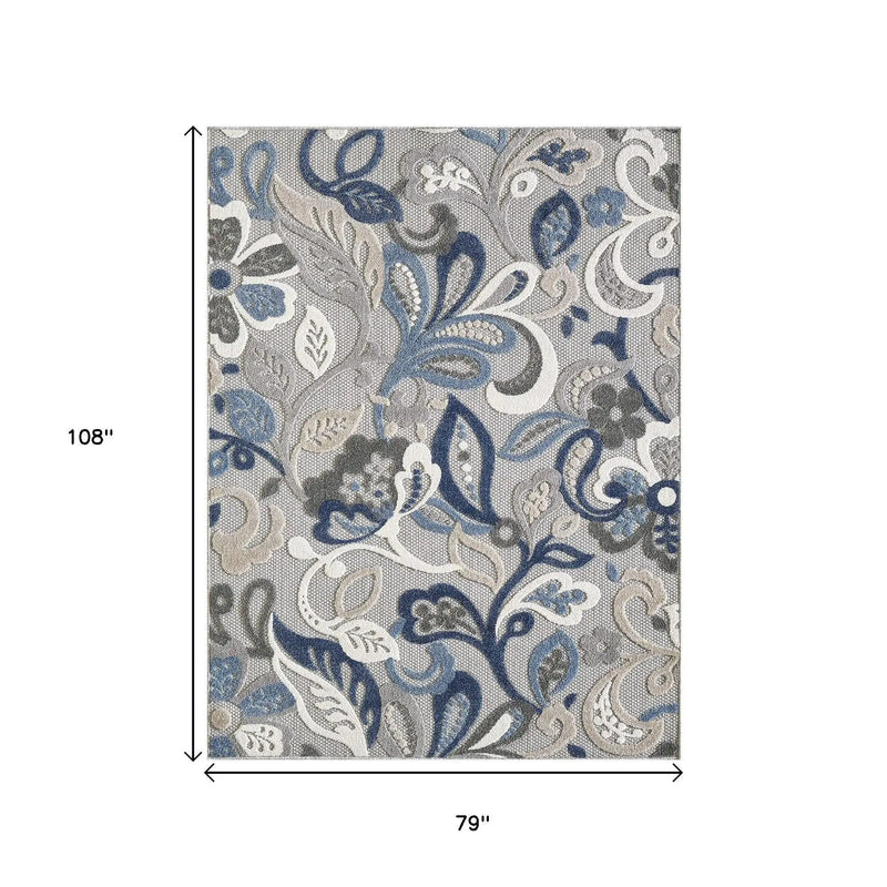 7’ X 9’ Blue Gray Jacobean Floral Indoor Outdoor Area Rug Homeroots Outdoor